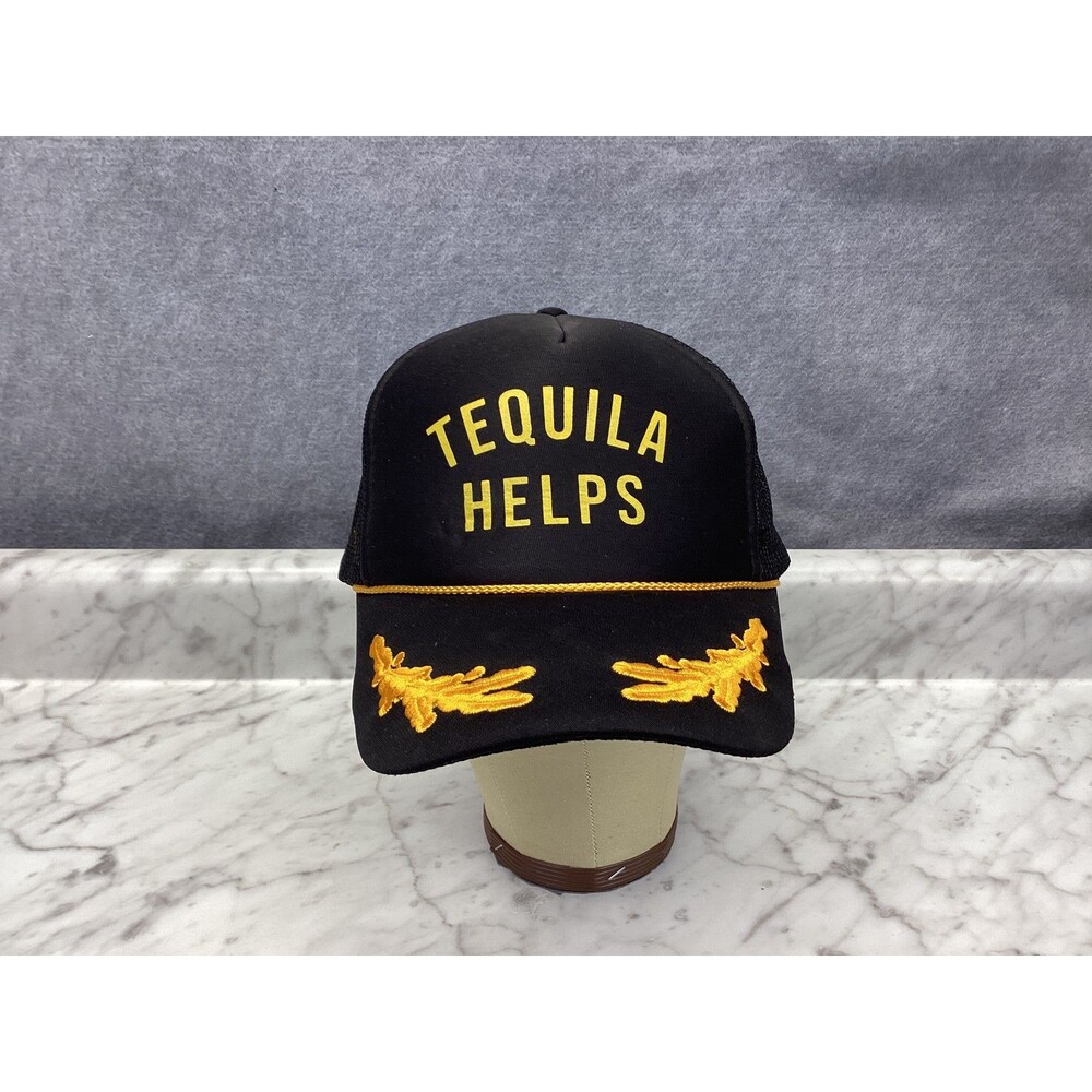 OTTO Tequila Helps Black Trucker Hat Gold Embroidery Snapback Cap One Size